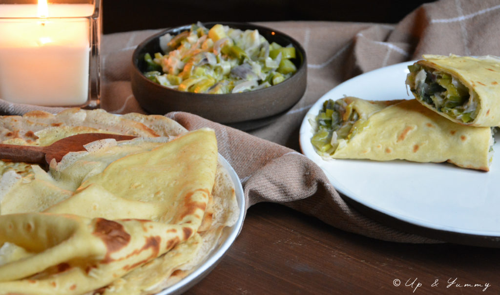 Crêpes salées à la fondue de poireaux